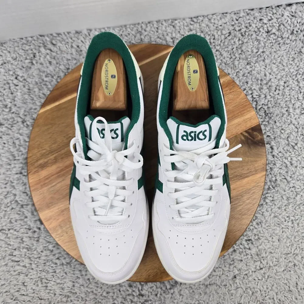 Asics Mens 10.5 Japan S White Jasper Green Leather Casual Retro Low Top Sneaker